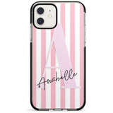 Pink Stripes & Large Monogram iPhone Case  Black Impact Custom Phone Case - Case Warehouse