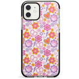 Peace, Love and Flowers Pattern Black Impact Phone Case for iPhone 11 Pro Max