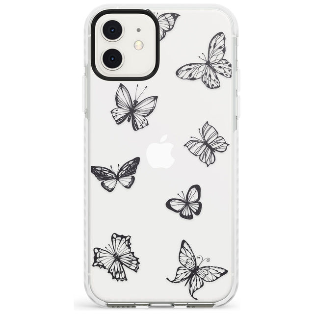 Grey Butterfly Line Pattern Impact Phone Case for iPhone 11