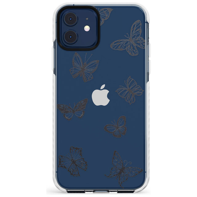 Grey Butterfly Line Pattern Impact Phone Case for iPhone 11