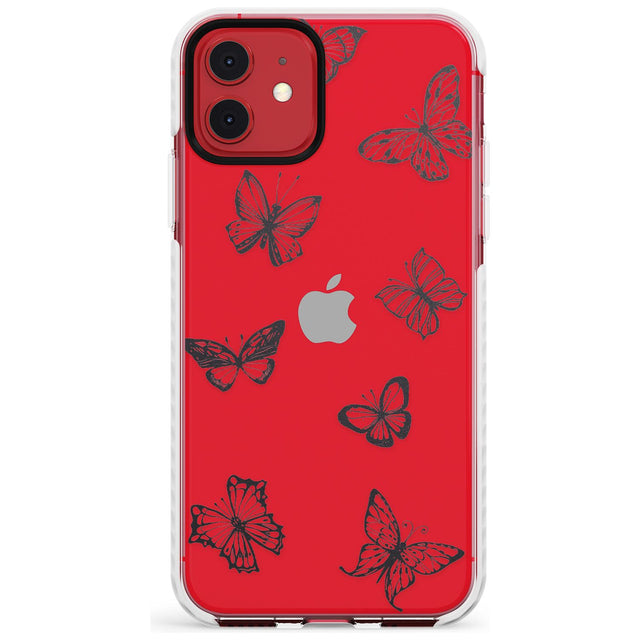 Grey Butterfly Line Pattern Impact Phone Case for iPhone 11