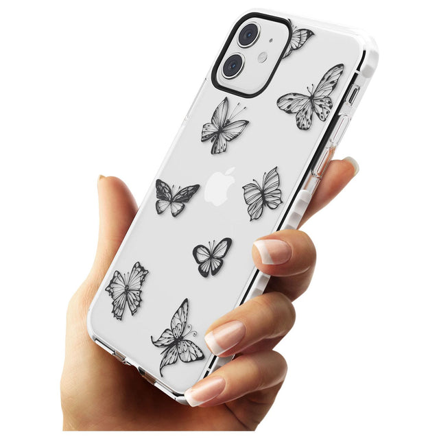 Grey Butterfly Line Pattern Impact Phone Case for iPhone 11