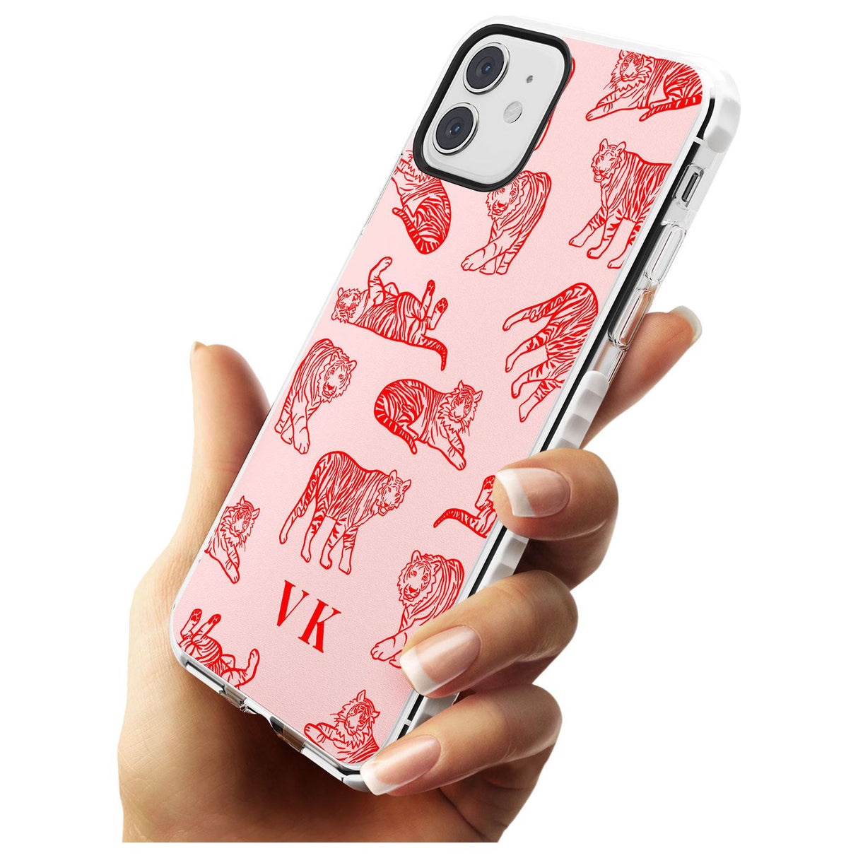 Red Tiger Outlines on Pink iPhone Case   Custom Phone Case - Case Warehouse