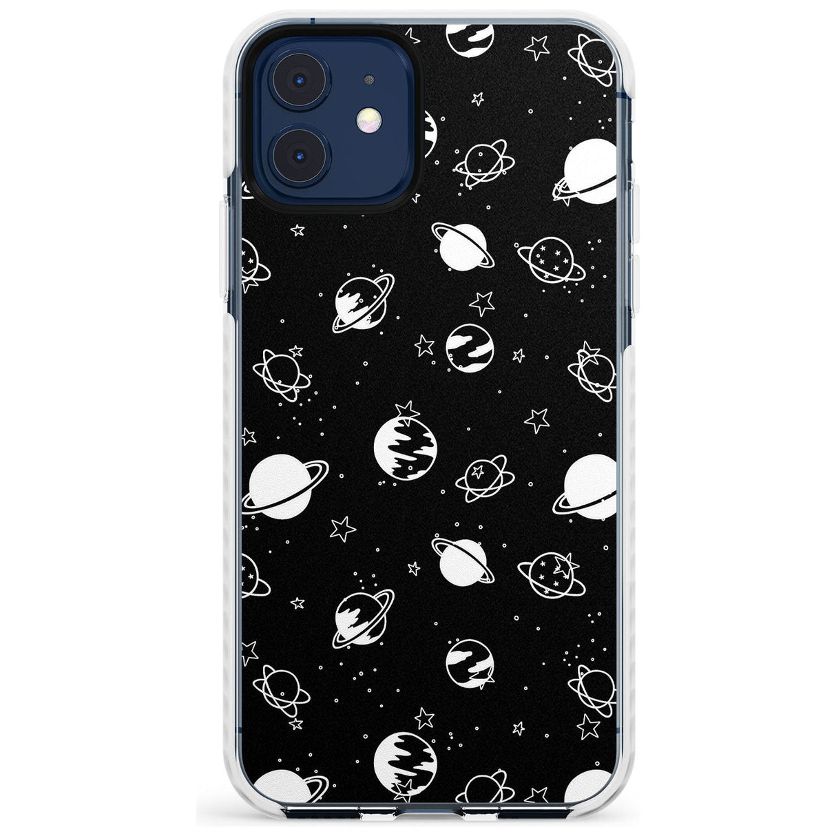 White Planets on Black Slim TPU Phone Case for iPhone 11