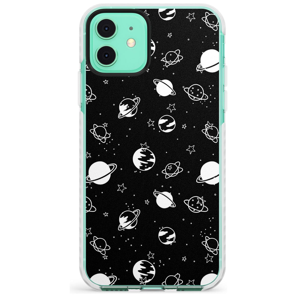 White Planets on Black Slim TPU Phone Case for iPhone 11