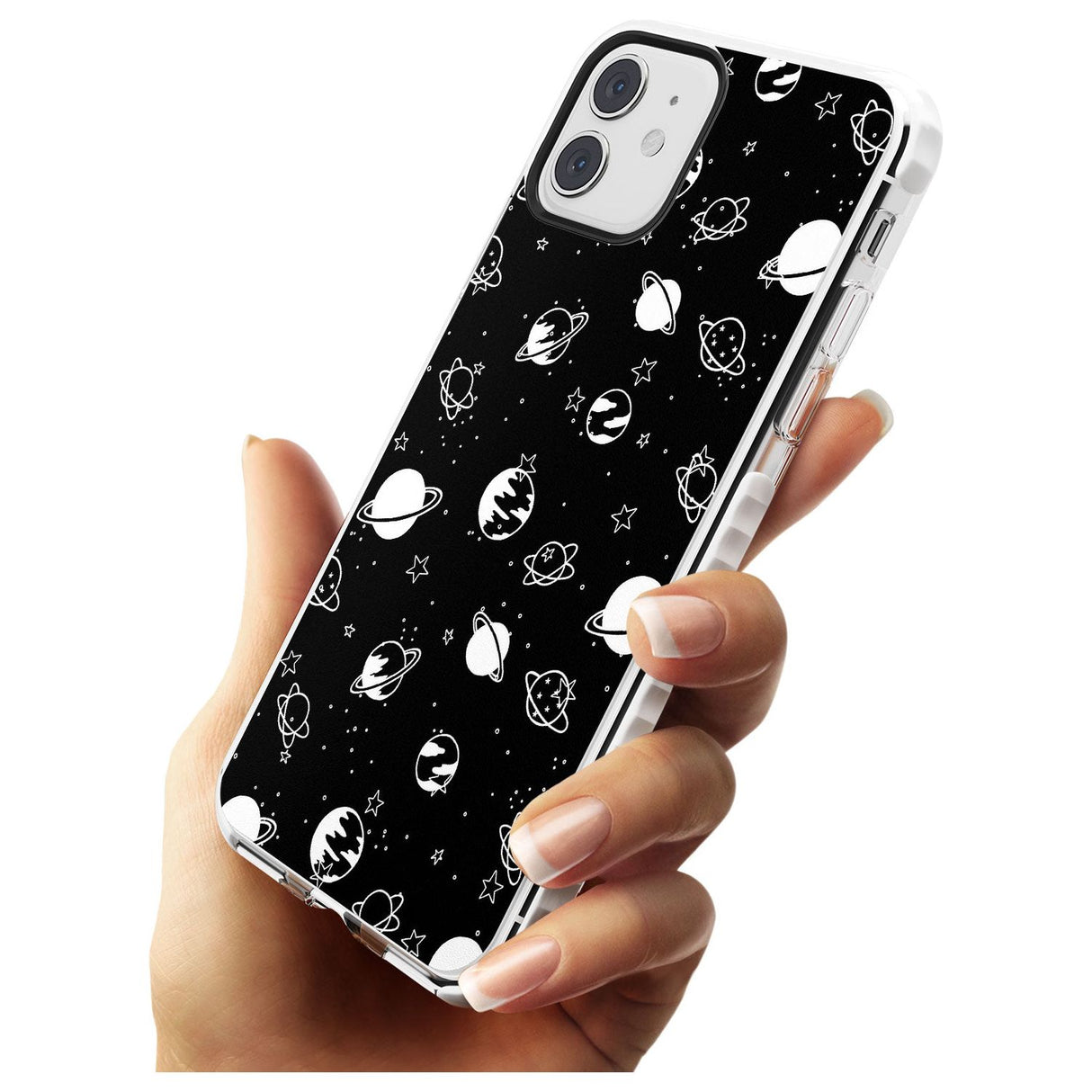 White Planets on Black Slim TPU Phone Case for iPhone 11