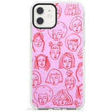 Girl Portrait Doodles in Pink & Red Impact Phone Case for iPhone 11