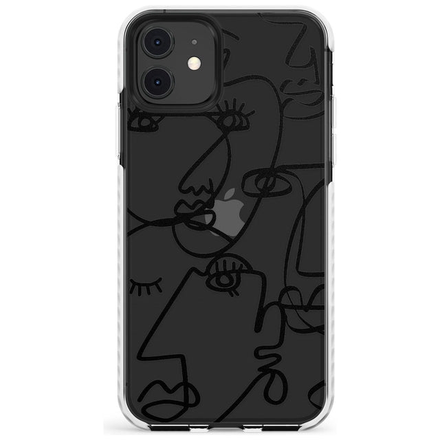 Continuous Line Faces: Black on Clear Slim TPU Phone Case for iPhone 11