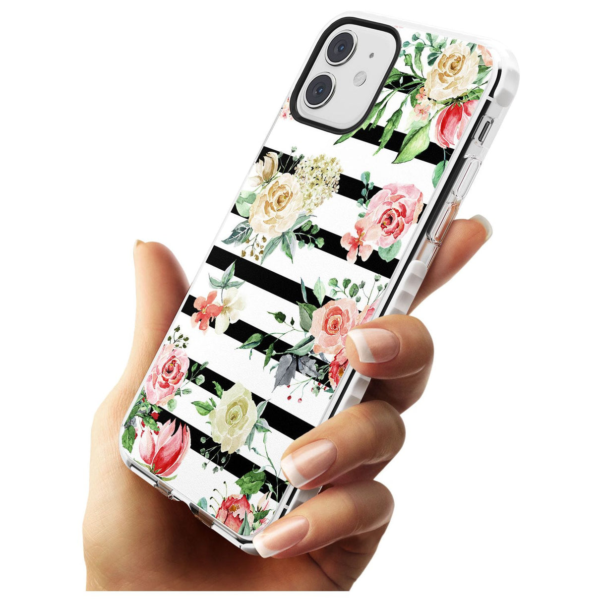 Bold Stripes & Flower Pattern Impact Phone Case for iPhone 11