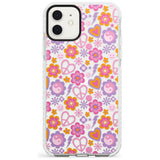 Peace, Love and Flowers Pattern Impact Phone Case for iPhone 11