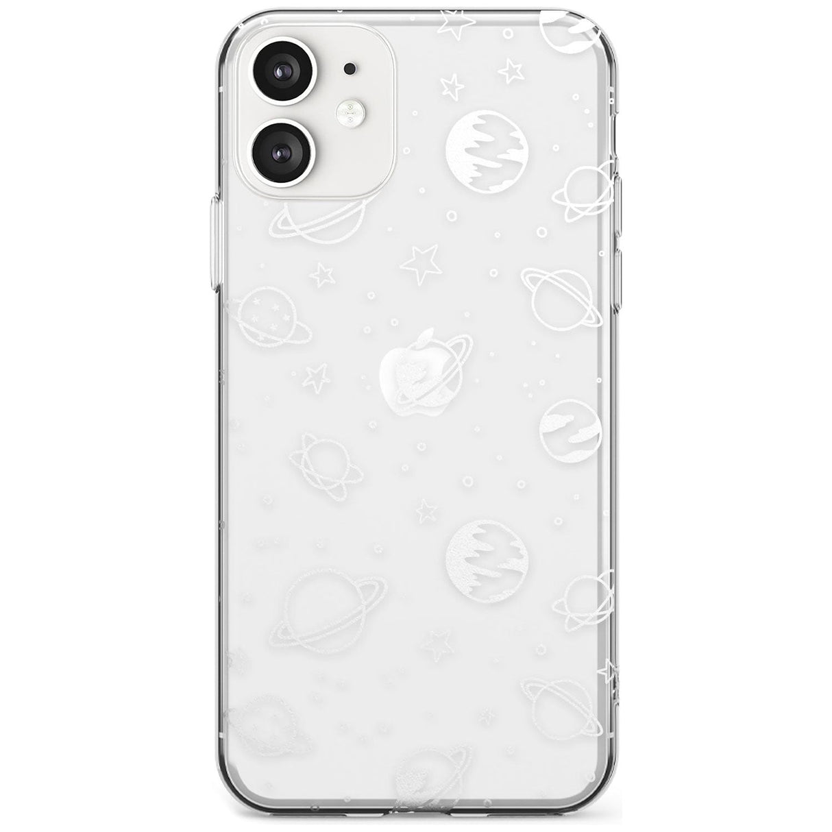 Outer Space Outlines: White on Clear Black Impact Phone Case for iPhone 11