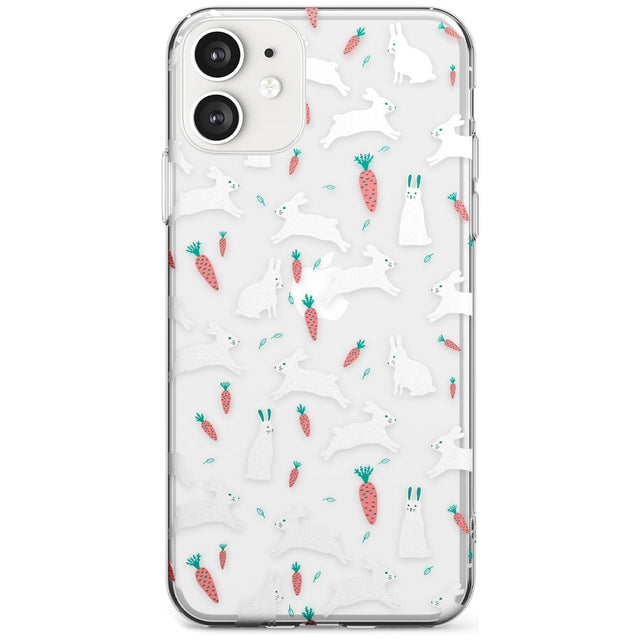 White Bunnies and Carrots Slim TPU Phone Case for iPhone 11