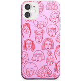 Girl Portrait Doodles in Pink & Red Slim TPU Phone Case for iPhone 11