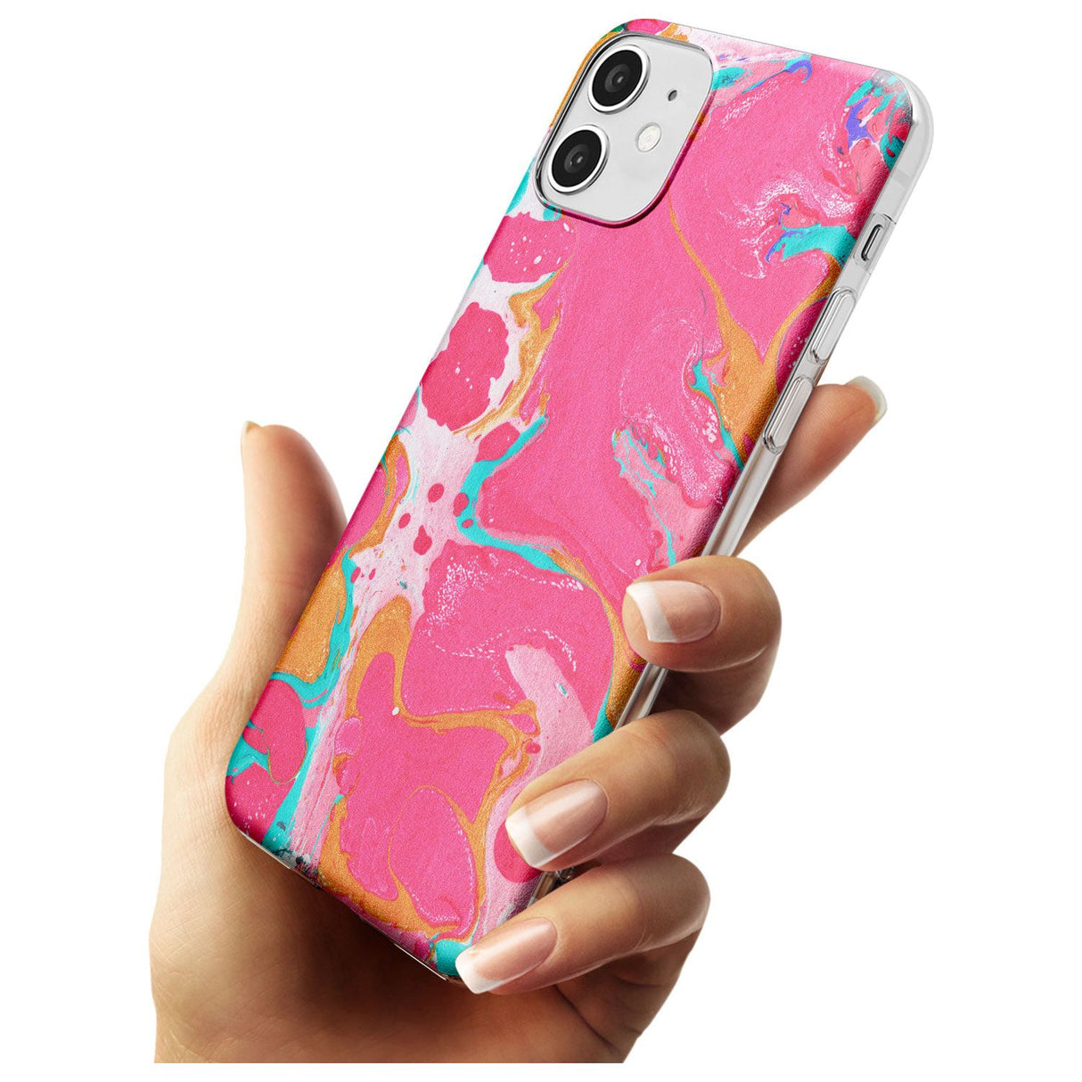 Pink, Orange & Turquoise Marbled Paper Pattern Slim TPU Phone Case for iPhone 11