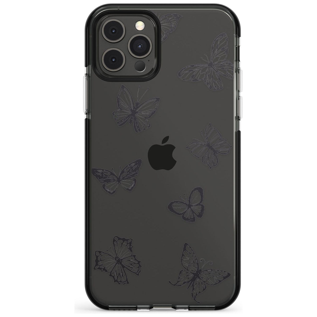 Grey Butterfly Line Pattern Black Impact Phone Case for iPhone 11