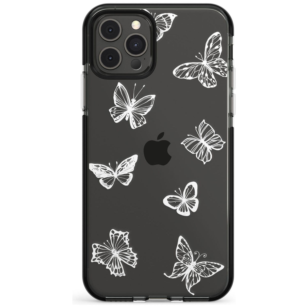 White Butterfly Line Pattern Black Impact Phone Case for iPhone 11