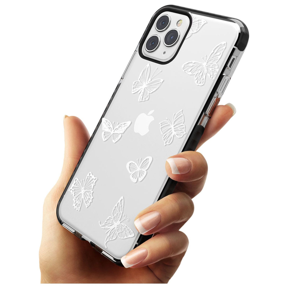 White Butterfly Line Pattern Black Impact Phone Case for iPhone 11