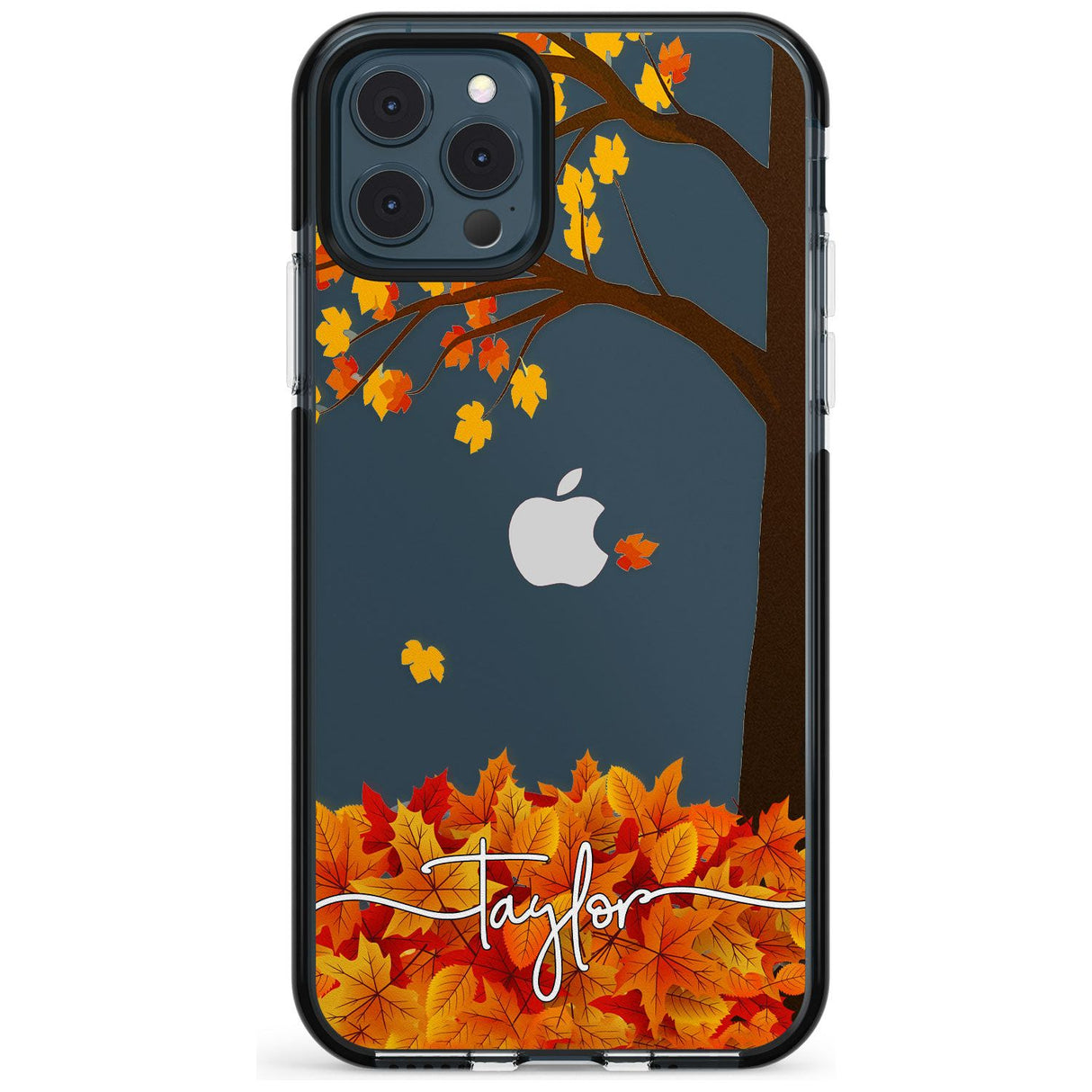 Personalised Autumn Leaves Black Impact Phone Case for iPhone 11