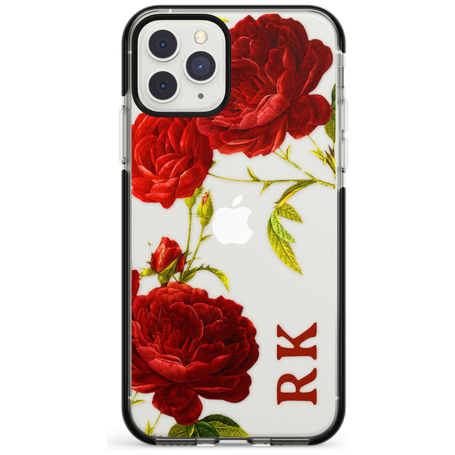 Custom Clear Vintage Floral Red Roses Black Impact Phone Case for iPhone 11 Pro Max