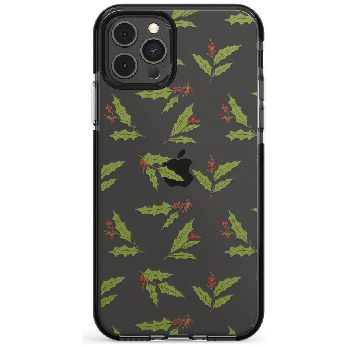 Christmas Holly Pattern Black Impact Phone Case for iPhone 11