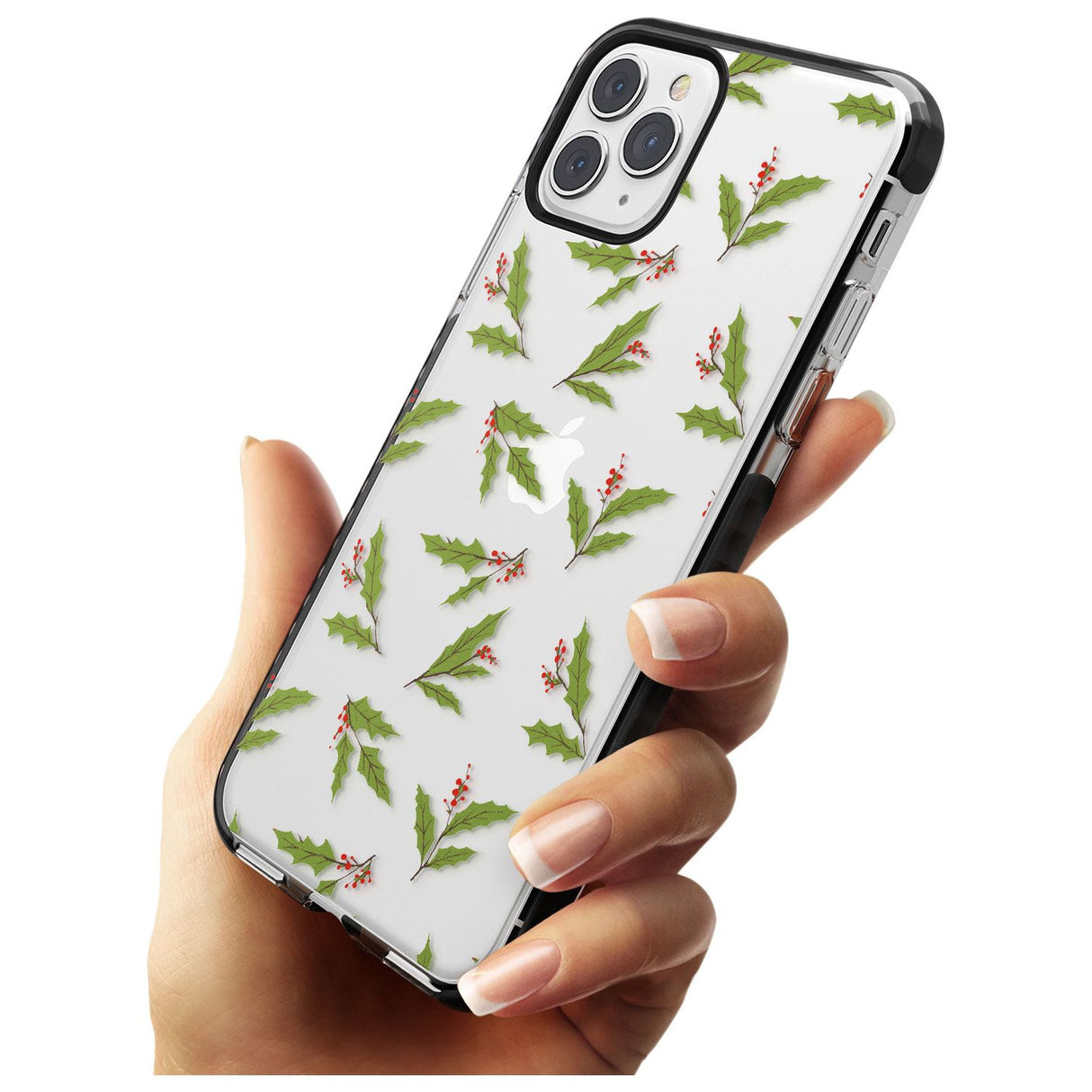 Christmas Holly Pattern Black Impact Phone Case for iPhone 11