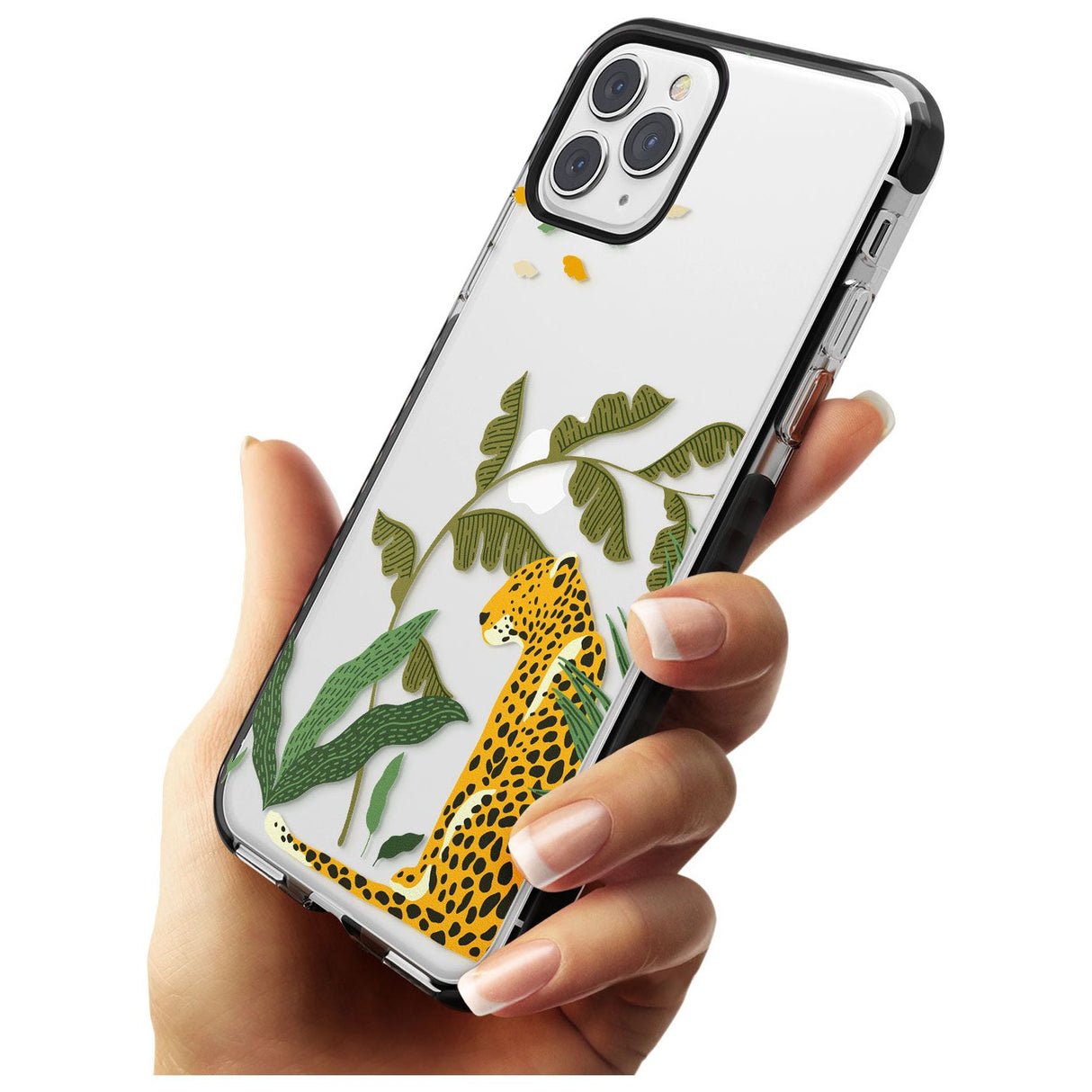 Large Jaguar Clear Jungle Cat Pattern Black Impact Phone Case for iPhone 11 Pro Max