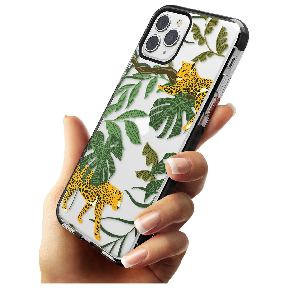 Two Jaguars & Foliage Jungle Cat Pattern Black Impact Phone Case for iPhone 11 Pro Max