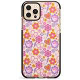 Peace, Love and Flowers Pattern Black Impact Phone Case for iPhone 11