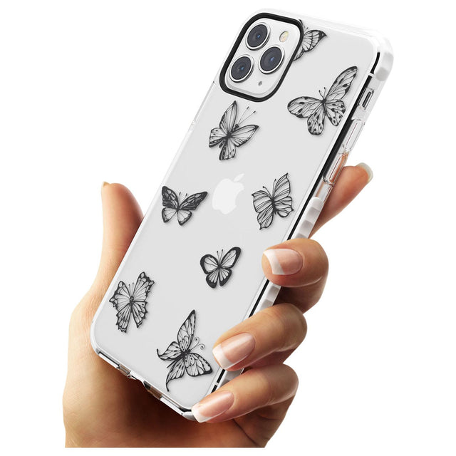 Grey Butterfly Line Pattern Impact Phone Case for iPhone 11 Pro Max