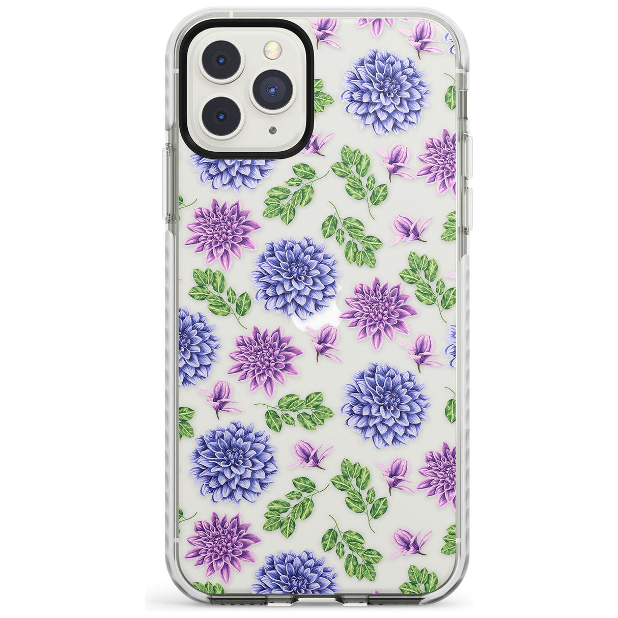 Purple Dahlias Transparent Floral Impact Phone Case for iPhone 11 Pro Max