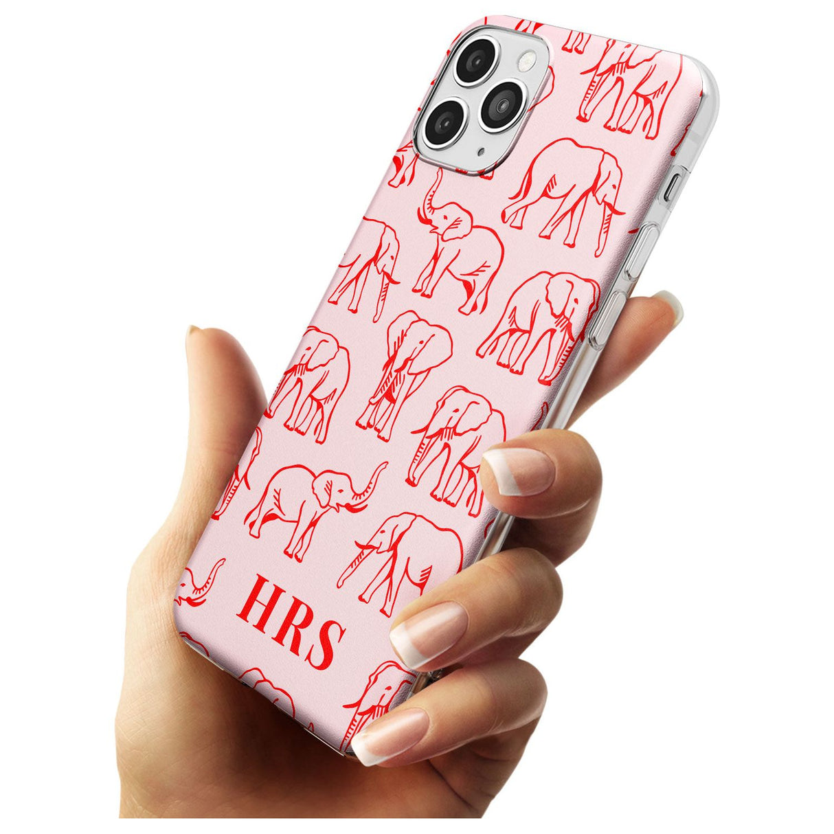 Personalised Red Elephant Outlines on Pink Slim TPU Phone Case for iPhone 11 Pro Max