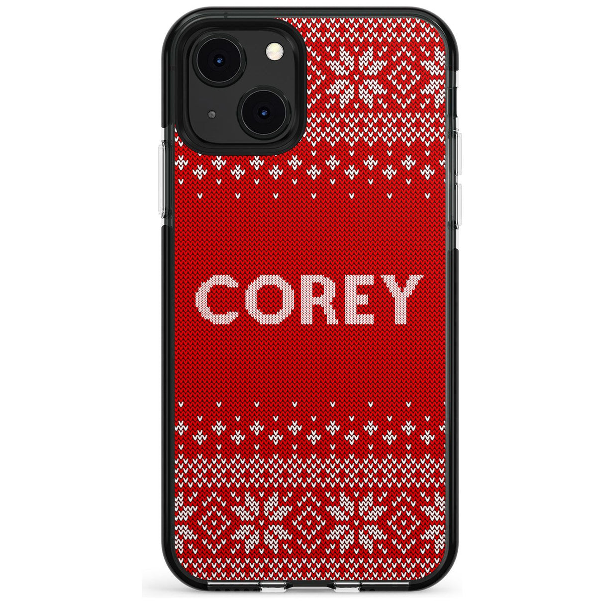 Personalised Red Christmas Knitted Jumper Black Impact Phone Case for iPhone 13 & 13 Mini