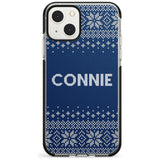 Personalised Blue Christmas Knitted Jumper Black Impact Phone Case for iPhone 13 & 13 Mini