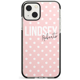 Personalised Pink Polka Custom Phone Case iPhone 13 Mini / Black Impact Case Blanc Space