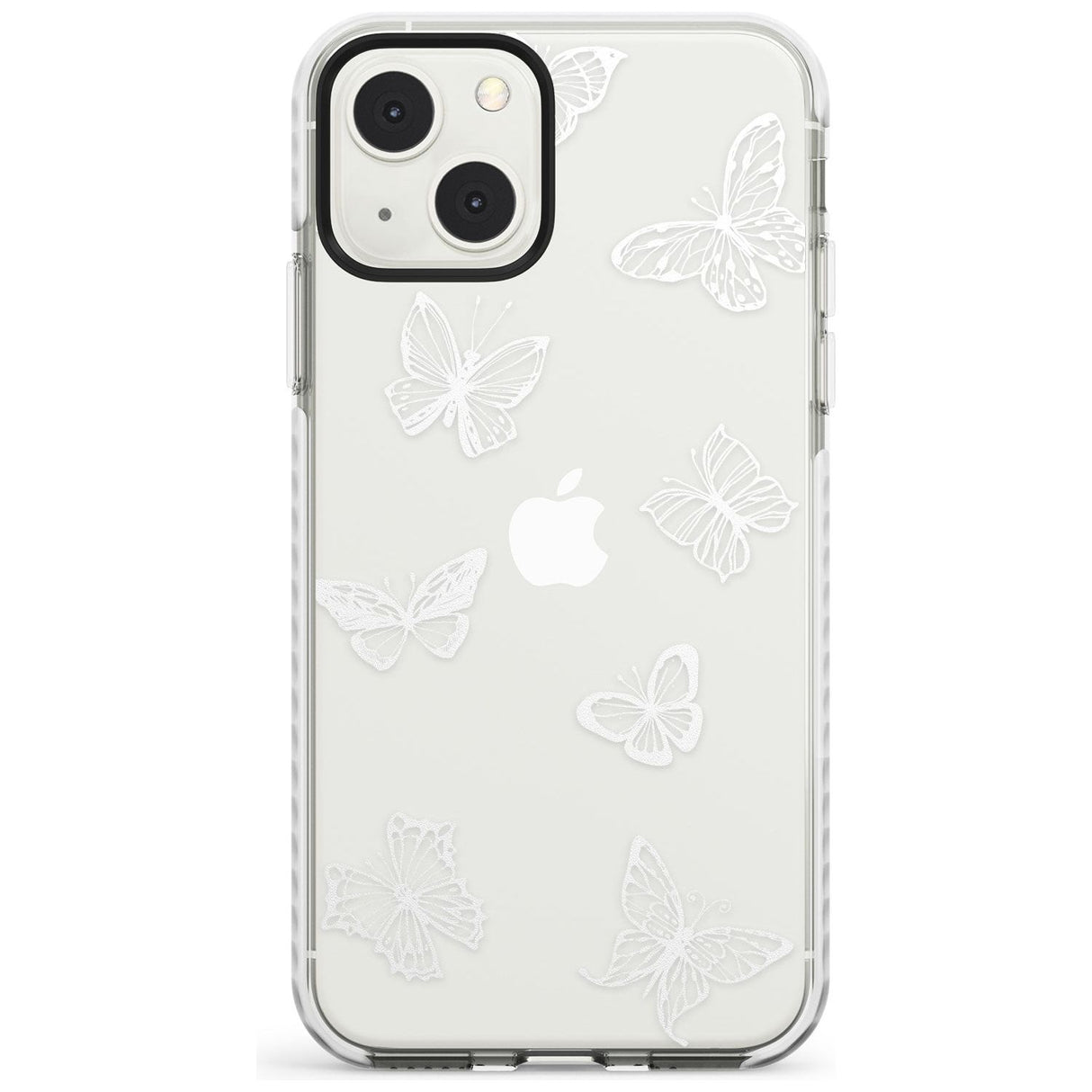 White Butterfly Line Pattern Impact Phone Case for iPhone 13 & 13 Mini