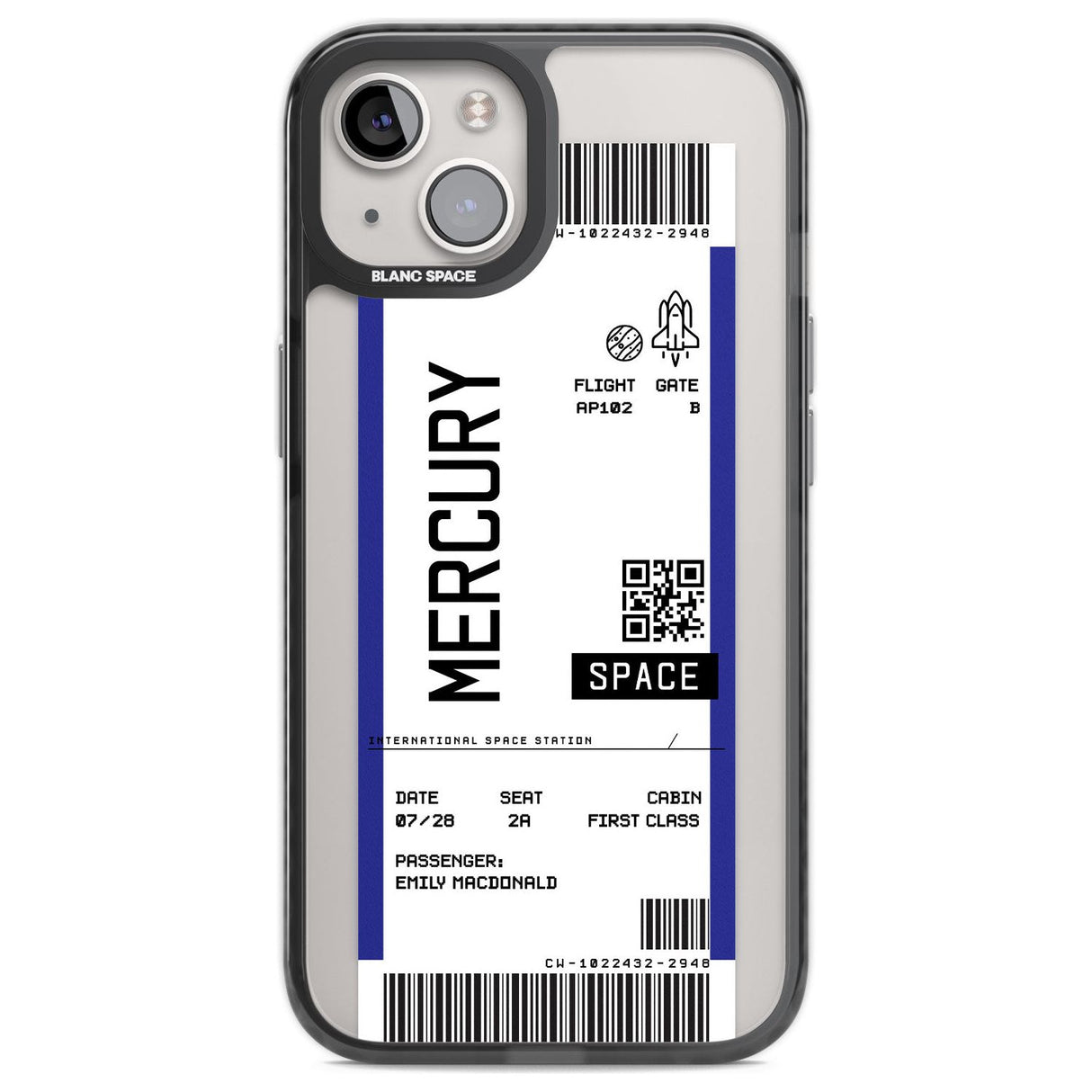 Personalised Mercury Space Travel Ticket Custom Phone Case iPhone 12 / Black Impact Case,iPhone 13 / Black Impact Case,iPhone 12 Pro / Black Impact Case,iPhone 14 / Black Impact Case,iPhone 15 Plus / Black Impact Case,iPhone 15 / Black Impact Case Blanc Space