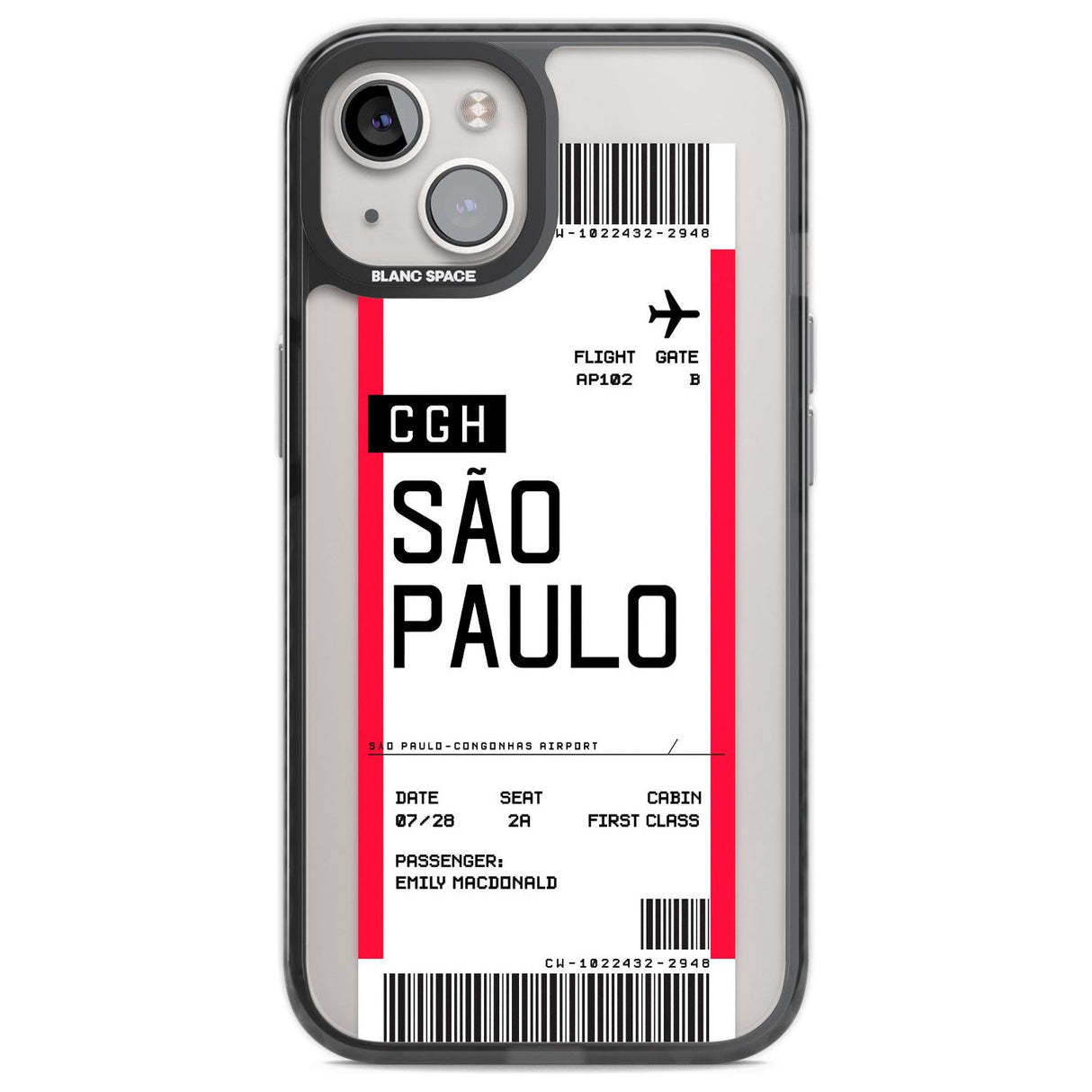 Personalised São Paulo Boarding Pass Custom Phone Case iPhone 12 / Black Impact Case,iPhone 13 / Black Impact Case,iPhone 12 Pro / Black Impact Case,iPhone 14 / Black Impact Case,iPhone 15 Plus / Black Impact Case,iPhone 15 / Black Impact Case Blanc Space