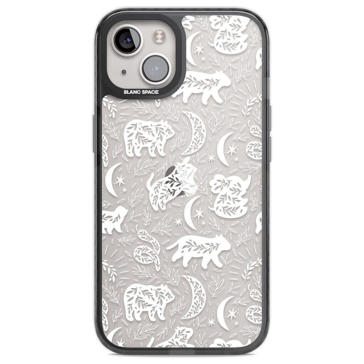 Forest Animal Silhouettes: White/Clear Phone Case iPhone 12 / Black Impact Case,iPhone 12 Pro / Black Impact Case,iPhone 13 / Black Impact Case,iPhone 14 / Black Impact Case,iPhone 15 / Black Impact Case,iPhone 15 Plus / Black Impact Case Blanc Space