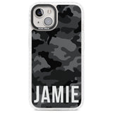 Personalised Horizontal Name Black Camouflage Custom Phone Case iPhone 13 / Impact Case,iPhone 14 / Impact Case,iPhone 15 Plus / Impact Case,iPhone 15 / Impact Case Blanc Space