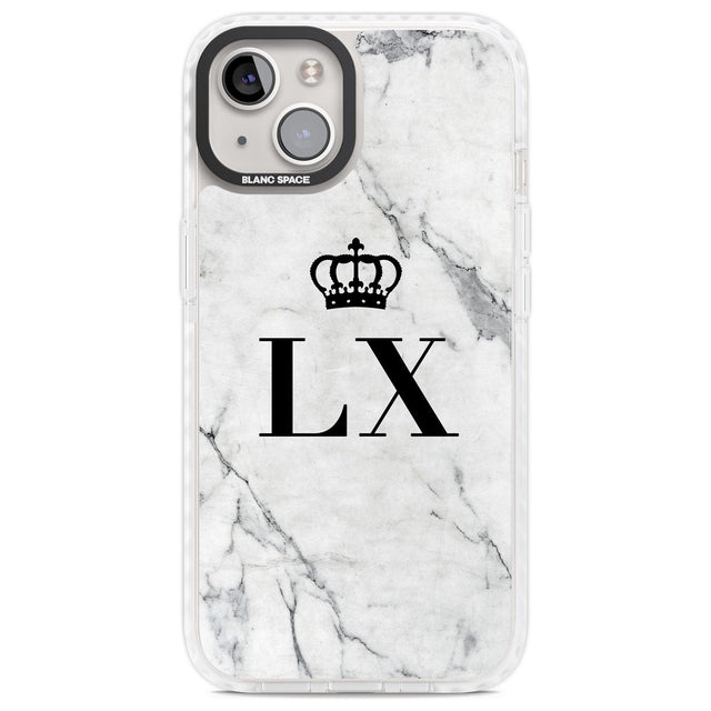 Personalised Initials with Crown on White Marble Custom Phone Case iPhone 13 / Impact Case,iPhone 14 / Impact Case,iPhone 15 Plus / Impact Case,iPhone 15 / Impact Case Blanc Space