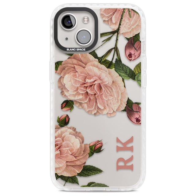 Personalised Clear Vintage Floral Pale Pink Peonies Custom Phone Case iPhone 13 / Impact Case,iPhone 14 / Impact Case,iPhone 15 Plus / Impact Case,iPhone 15 / Impact Case Blanc Space