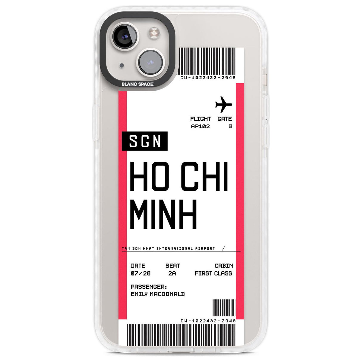 Personalised Ho Chi Minh City Boarding Pass Custom Phone Case iPhone 14 Plus / Impact Case Blanc Space