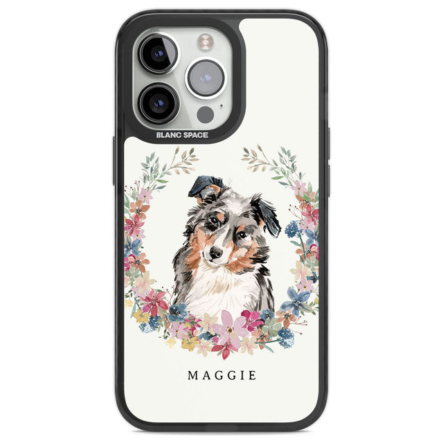 Personalised Australian Shepherd Watercolour Dog Portrait Custom Phone Case iPhone 13 Pro / Black Impact Case,iPhone 14 Pro / Black Impact Case,iPhone 15 Pro Max / Black Impact Case,iPhone 15 Pro / Black Impact Case Blanc Space