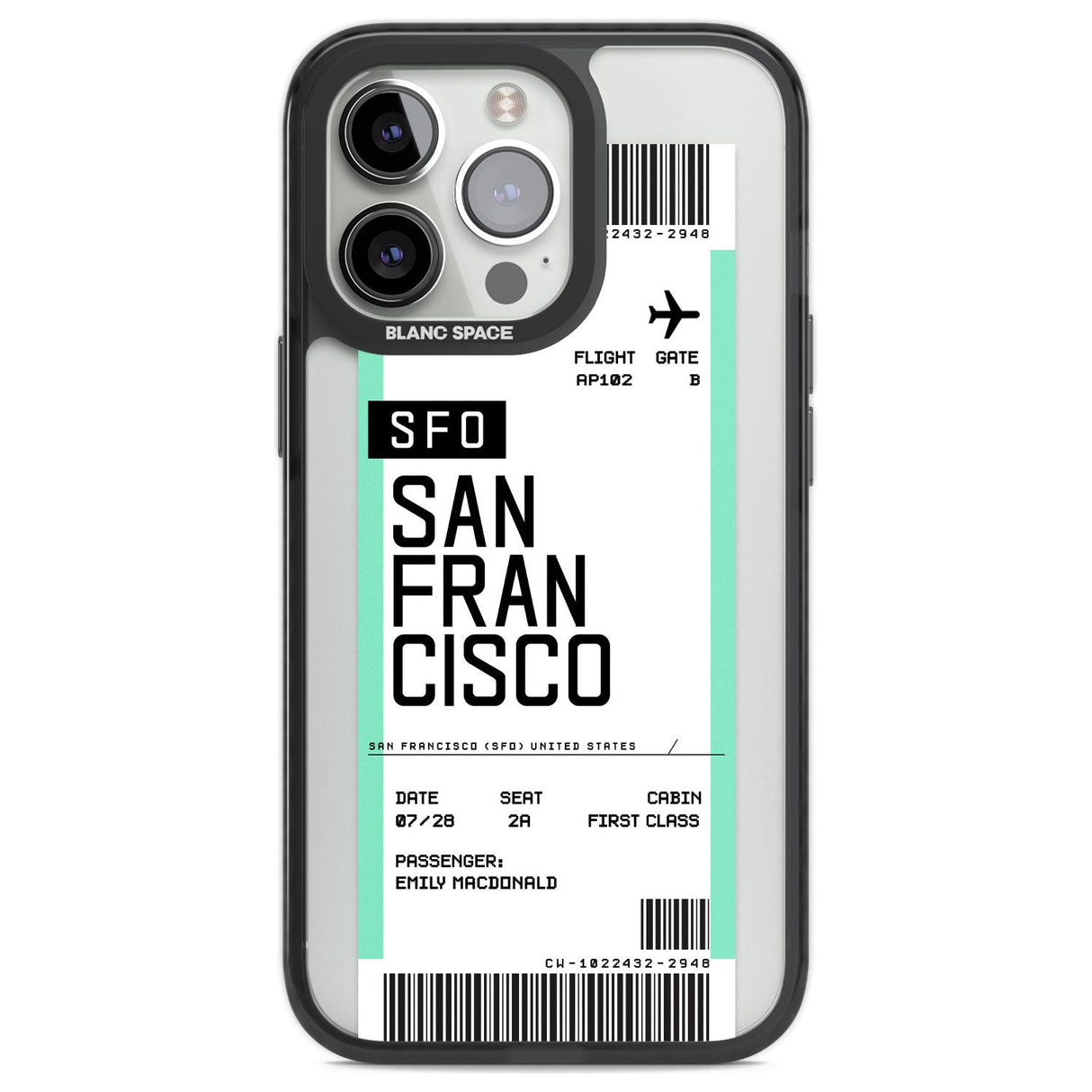 Personalised San Francisco Boarding Pass Custom Phone Case iPhone 13 Pro / Black Impact Case,iPhone 14 Pro / Black Impact Case,iPhone 15 Pro Max / Black Impact Case,iPhone 15 Pro / Black Impact Case Blanc Space