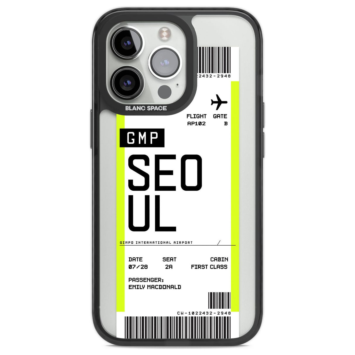 Personalised Seoul Boarding Pass Custom Phone Case iPhone 13 Pro / Black Impact Case,iPhone 14 Pro / Black Impact Case,iPhone 15 Pro Max / Black Impact Case,iPhone 15 Pro / Black Impact Case Blanc Space