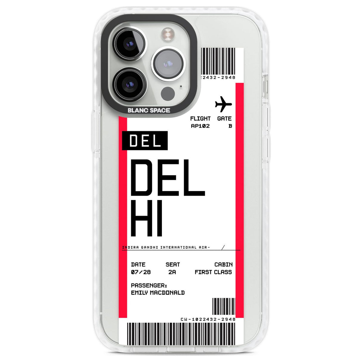 Personalised Delhi Boarding Pass Custom Phone Case iPhone 13 Pro / Impact Case,iPhone 14 Pro / Impact Case,iPhone 15 Pro Max / Impact Case,iPhone 15 Pro / Impact Case Blanc Space