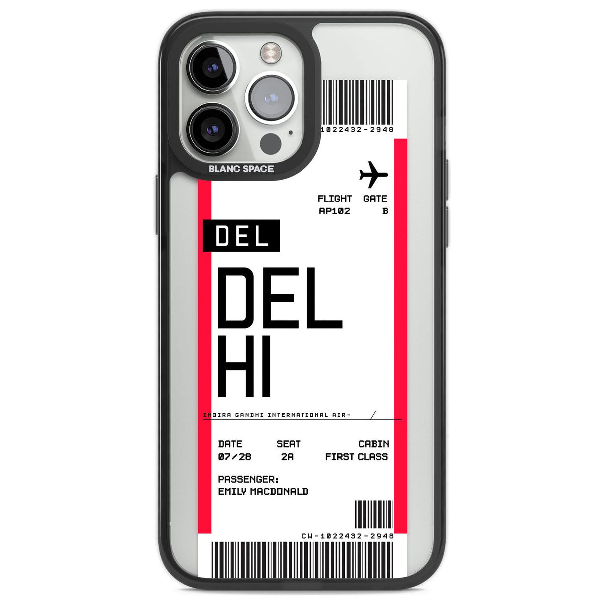 Personalised Delhi Boarding Pass Custom Phone Case iPhone 13 Pro Max / Black Impact Case,iPhone 14 Pro Max / Black Impact Case Blanc Space