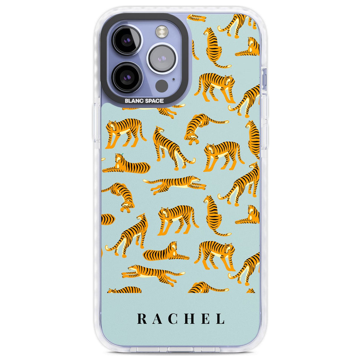 Personalised Tiger Pattern: Turquoise Blue Custom Phone Case iPhone 13 Pro Max / Impact Case,iPhone 14 Pro Max / Impact Case Blanc Space