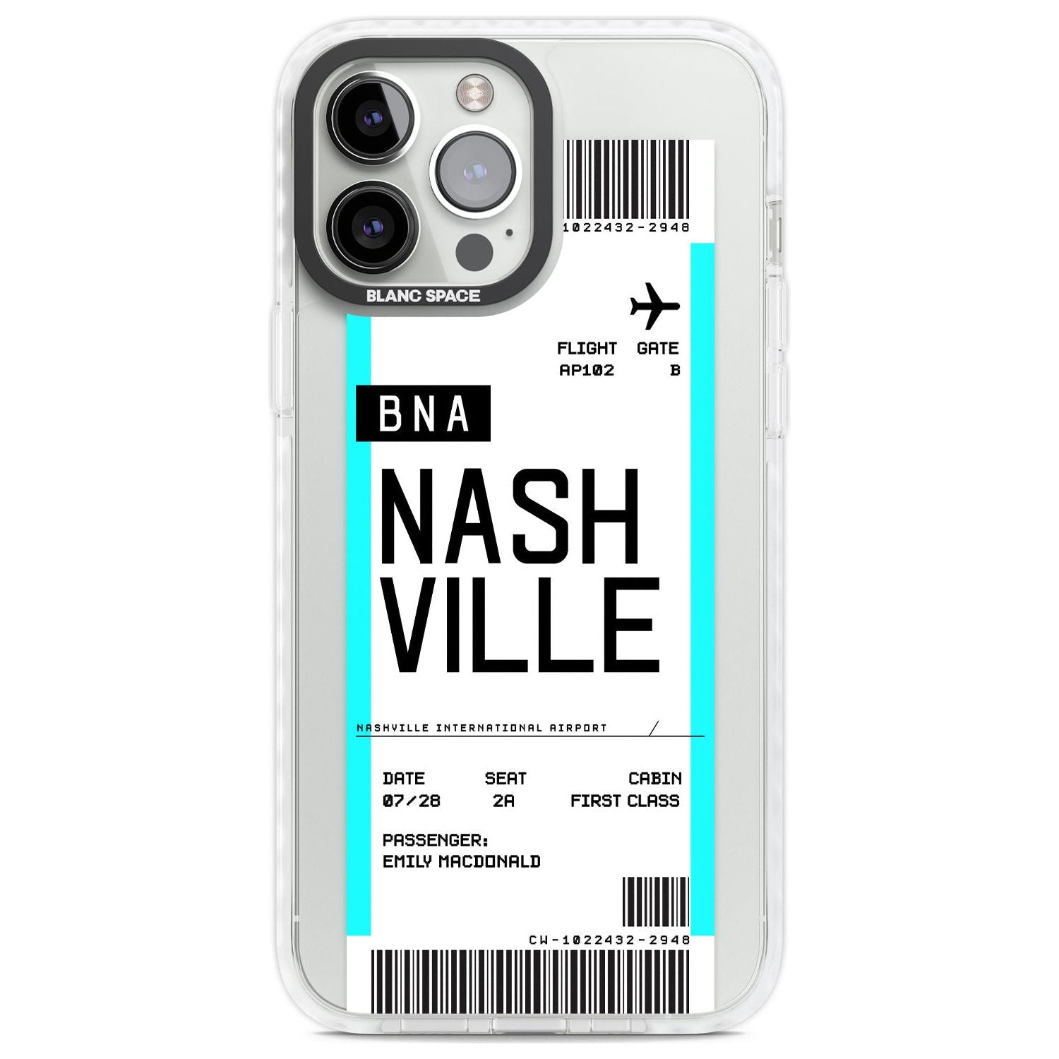 Personalised Nashville Boarding Pass iPhone Case Blanc Space