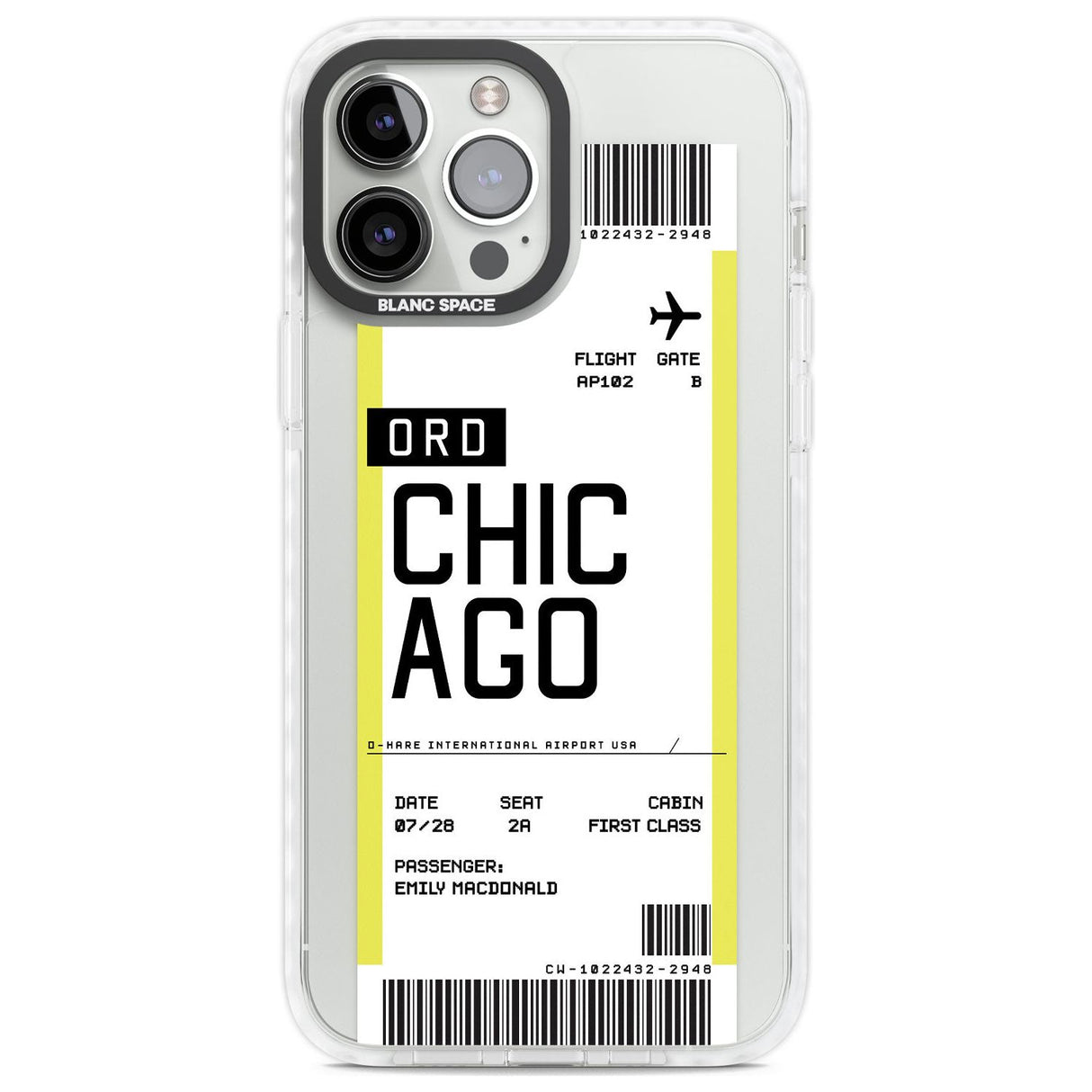 Personalised Chicago Boarding Pass Custom Phone Case iPhone 13 Pro Max / Impact Case,iPhone 14 Pro Max / Impact Case Blanc Space